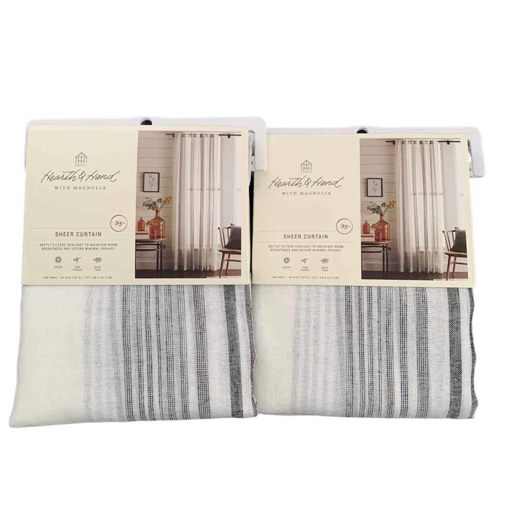 Hearth & Hand Magnolia Sheer Gray Stripe Curtains 2 Panels